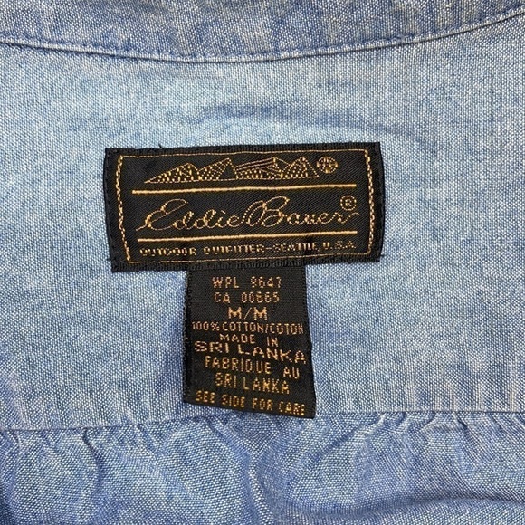 Vintage Eddie Bauer Cottagecore Denim Floral Button Front Short Sleeve Dress - Picture 7 of 10